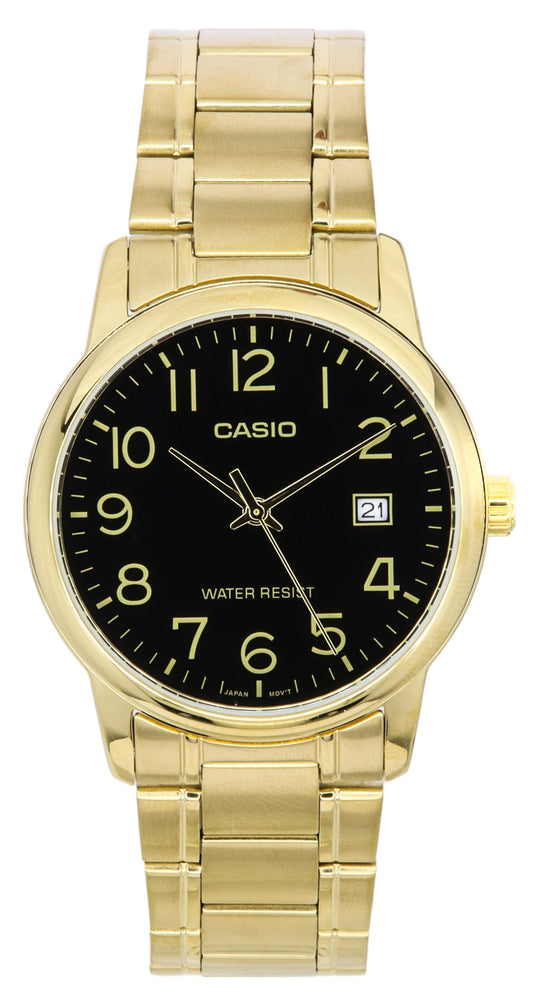 Casio Analog Goldfarben Edelstahl Schwarzes Zifferblatt Quarz MTP-V002G-1B Herrenuhr