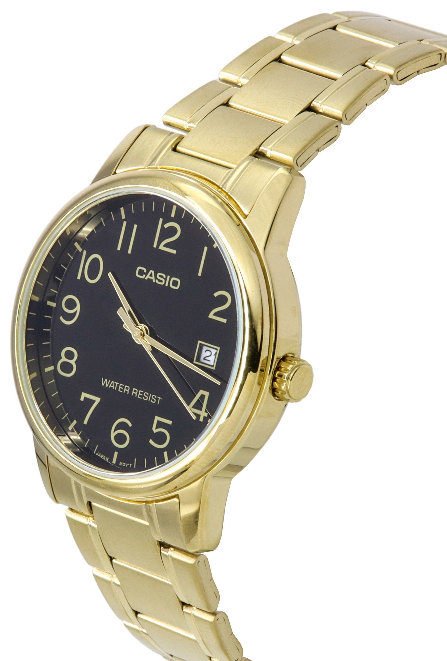 Casio Analog Goldfarben Edelstahl Schwarzes Zifferblatt Quarz MTP-V002G-1B Herrenuhr