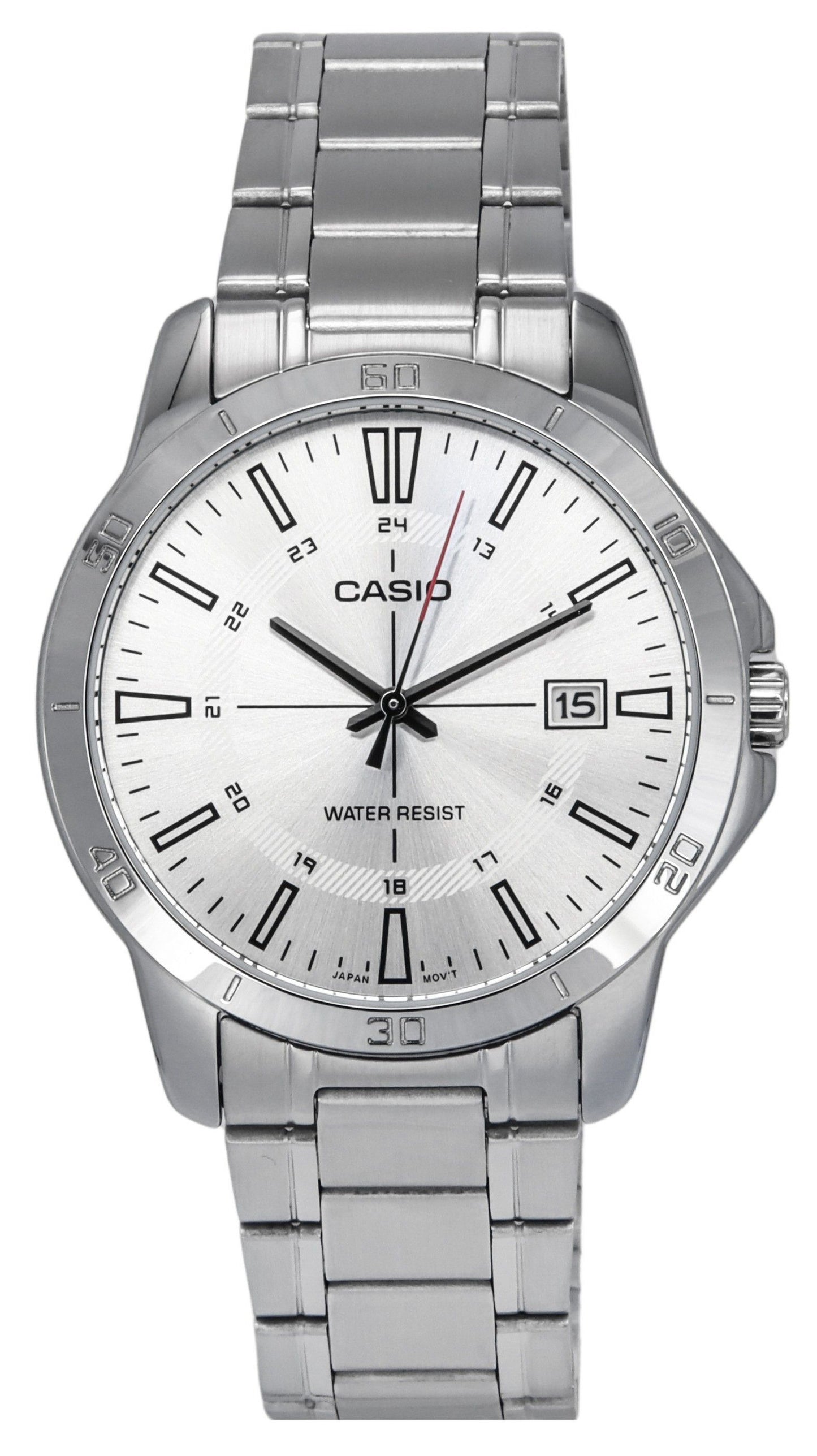 Casio Standard Analog Edelstahl Silberfarbenes Zifferblatt Quarz MTP-V004D-7C Herrenuhr