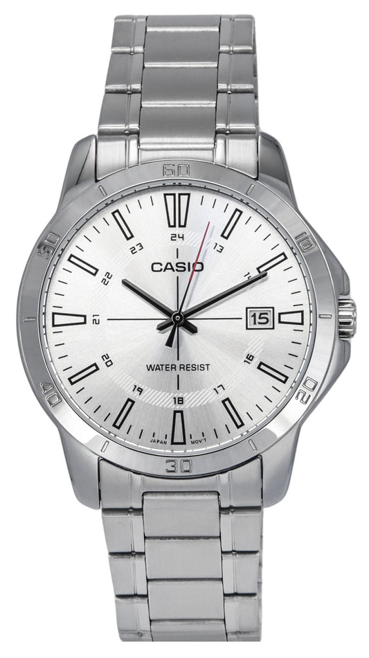 Casio Standard Analog Edelstahl Silberfarbenes Zifferblatt Quarz MTP-V004D-7C Herrenuhr
