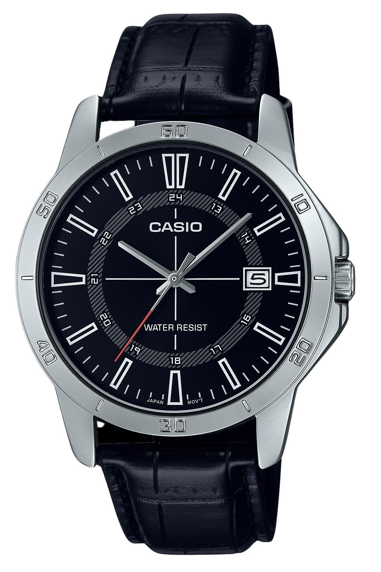 Casio Standard Analog Lederarmband Schwarzes Zifferblatt Quarz MTP-V004L-1C Herrenuhr