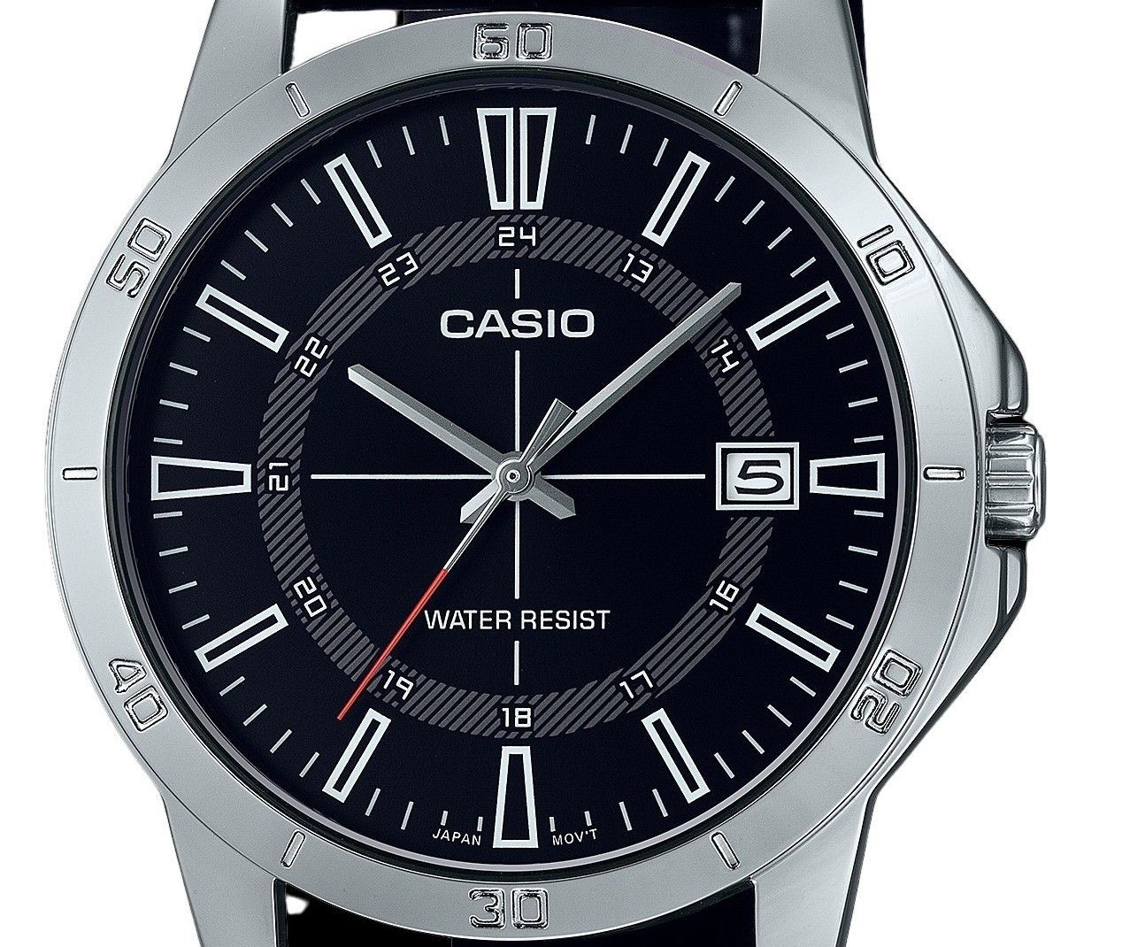 Casio Standard Analog Lederarmband Schwarzes Zifferblatt Quarz MTP-V004L-1C Herrenuhr