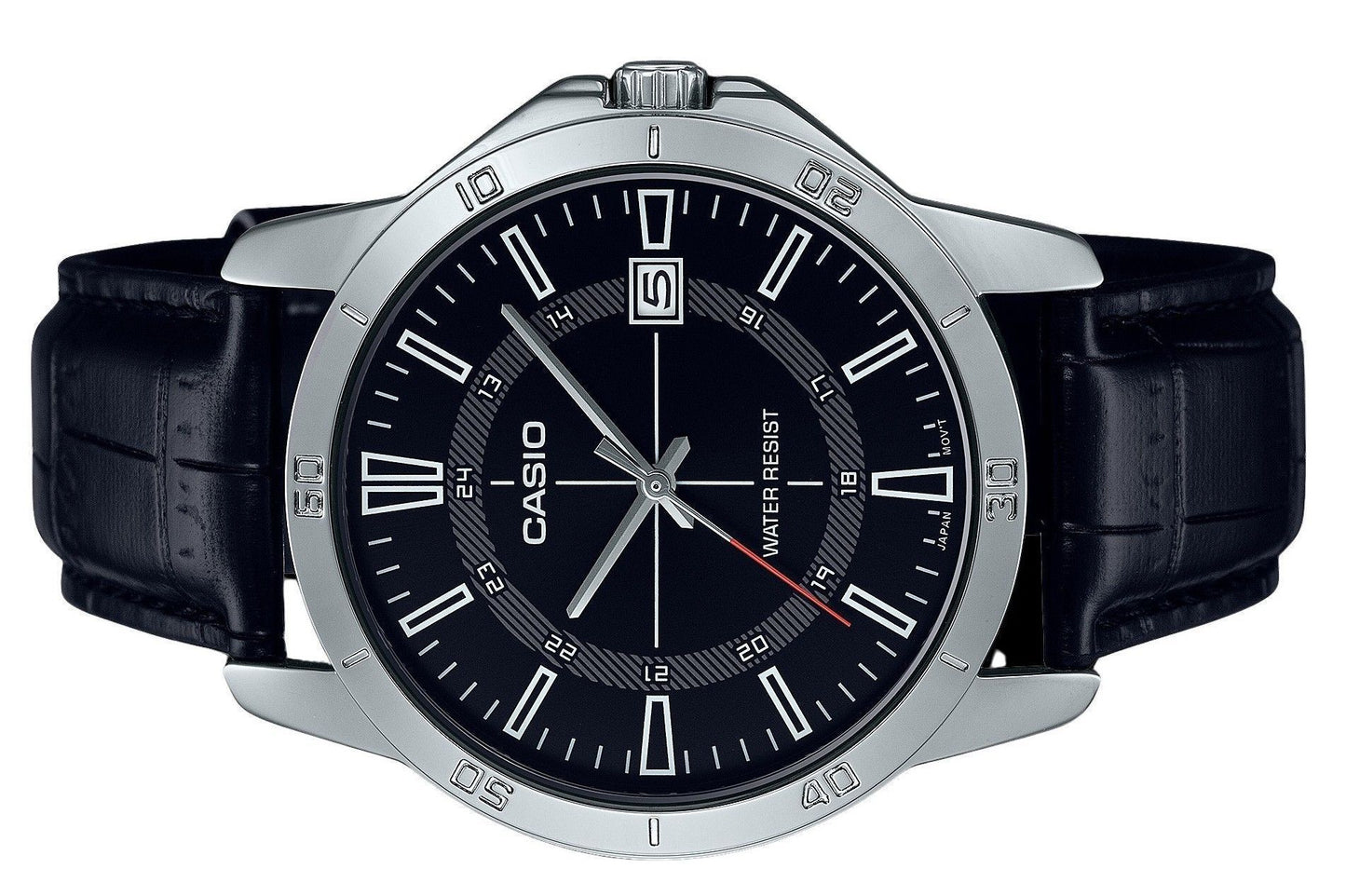 Casio Standard Analog Lederarmband Schwarzes Zifferblatt Quarz MTP-V004L-1C Herrenuhr