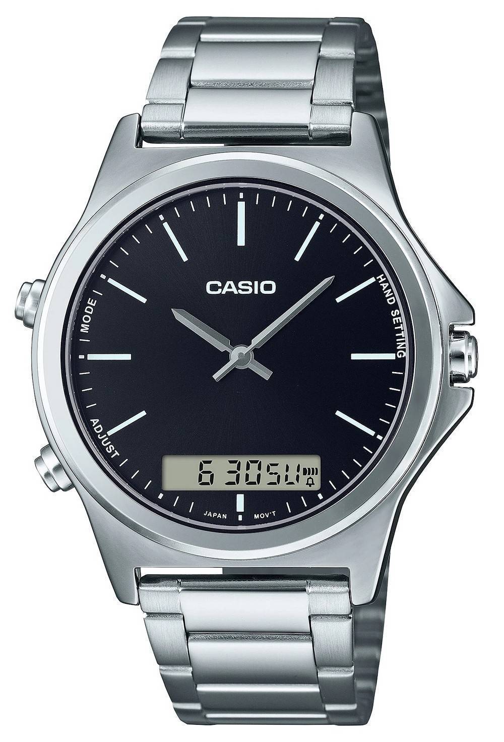 Casio Analog Digital Schwarzes Zifferblatt Edelstahl MTP-VC01D-1E MTPVC01D-1 Herrenuhr