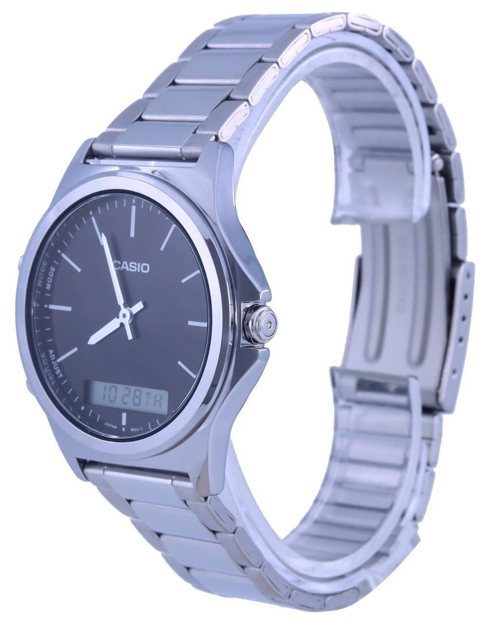 Casio Analog Digital Schwarzes Zifferblatt Edelstahl MTP-VC01D-1E MTPVC01D-1 Herrenuhr