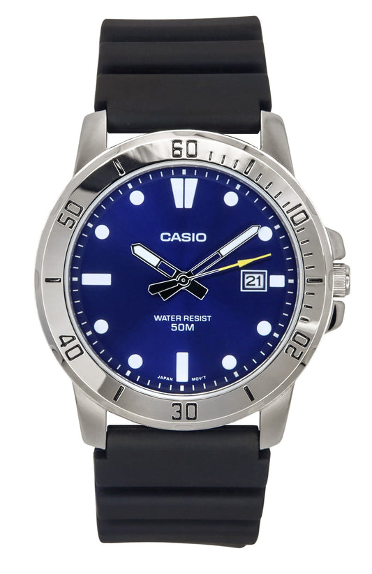 Casio Standard Analog Resin Strap Blaues Zifferblatt Quarz MTP-VD01-2E Herrenuhr