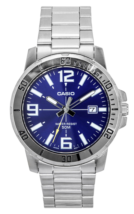 Casio Enticer Analog Edelstahl Blaues Zifferblatt Quarz MTP-VD01D-2BV Herrenuhr