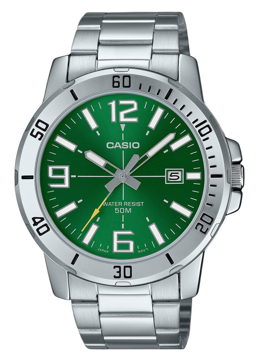 Casio Standard Analog Edelstahl Gr?nes Zifferblatt Quarz MTP-VD01D-3BV Herrenuhr