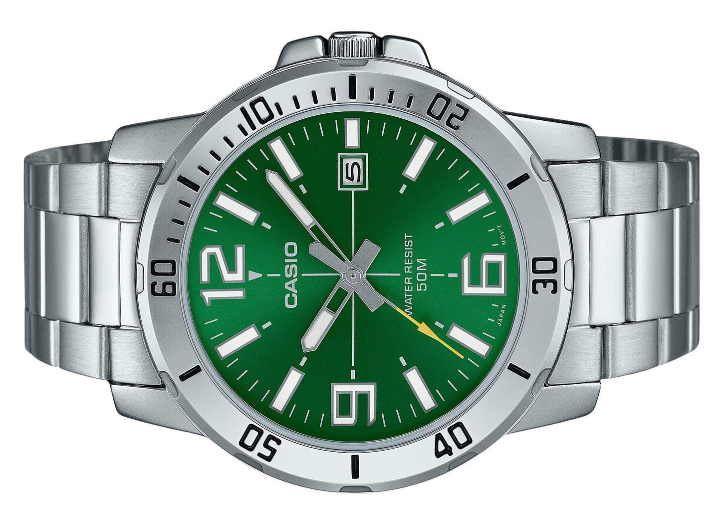 Casio Standard Analog Edelstahl Gr?nes Zifferblatt Quarz MTP-VD01D-3BV Herrenuhr