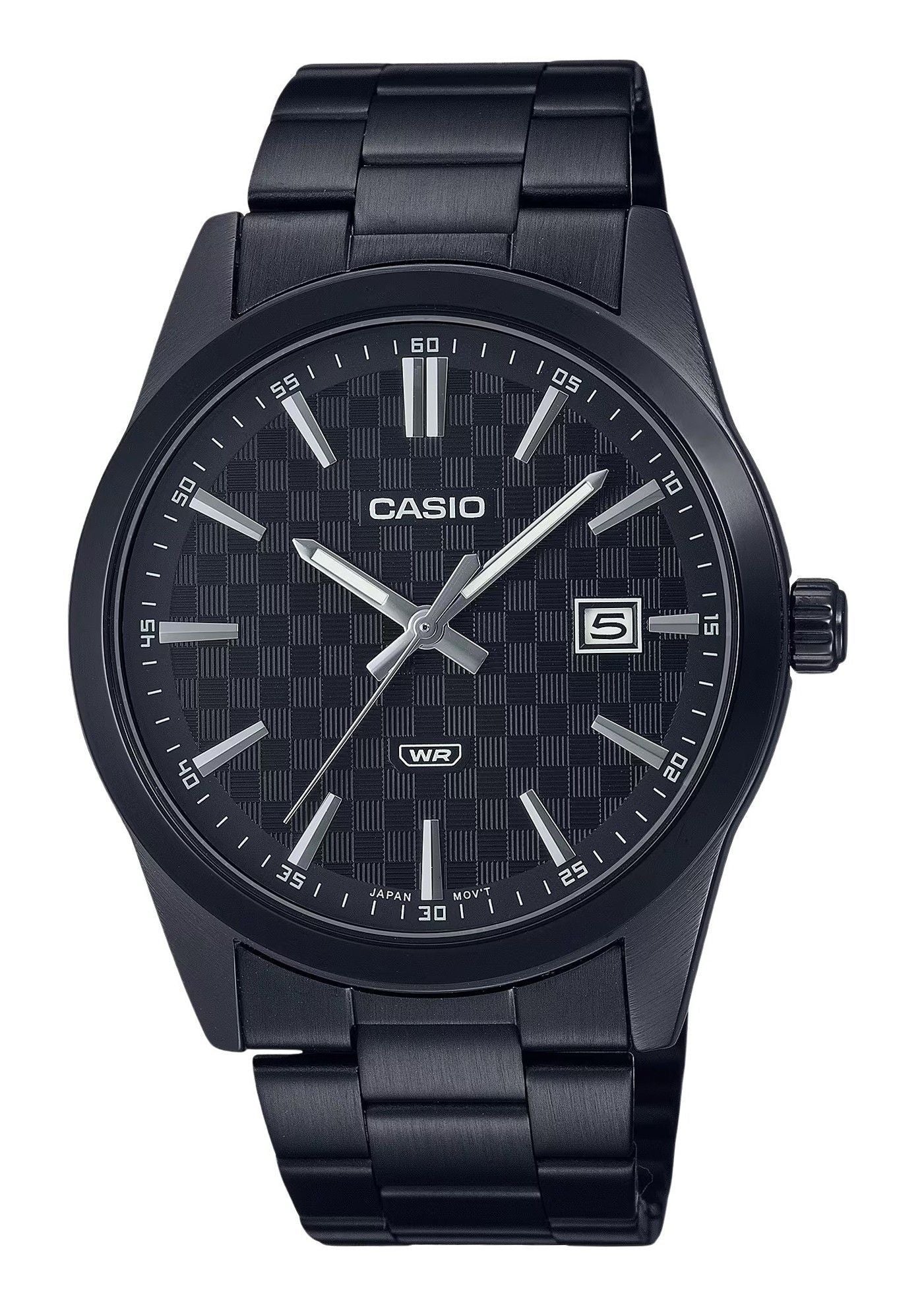 Casio Standard Analog Black Ion Plated Edelstahl Schwarzes Zifferblatt Quarz MTP-VD03B-1A Herrenuhr