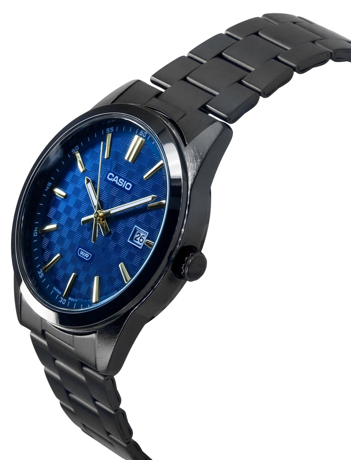 Casio Standard Analog Black Ion Plated Edelstahl Blaues Zifferblatt Quarz MTP-VD03B-2A Herrenuhr