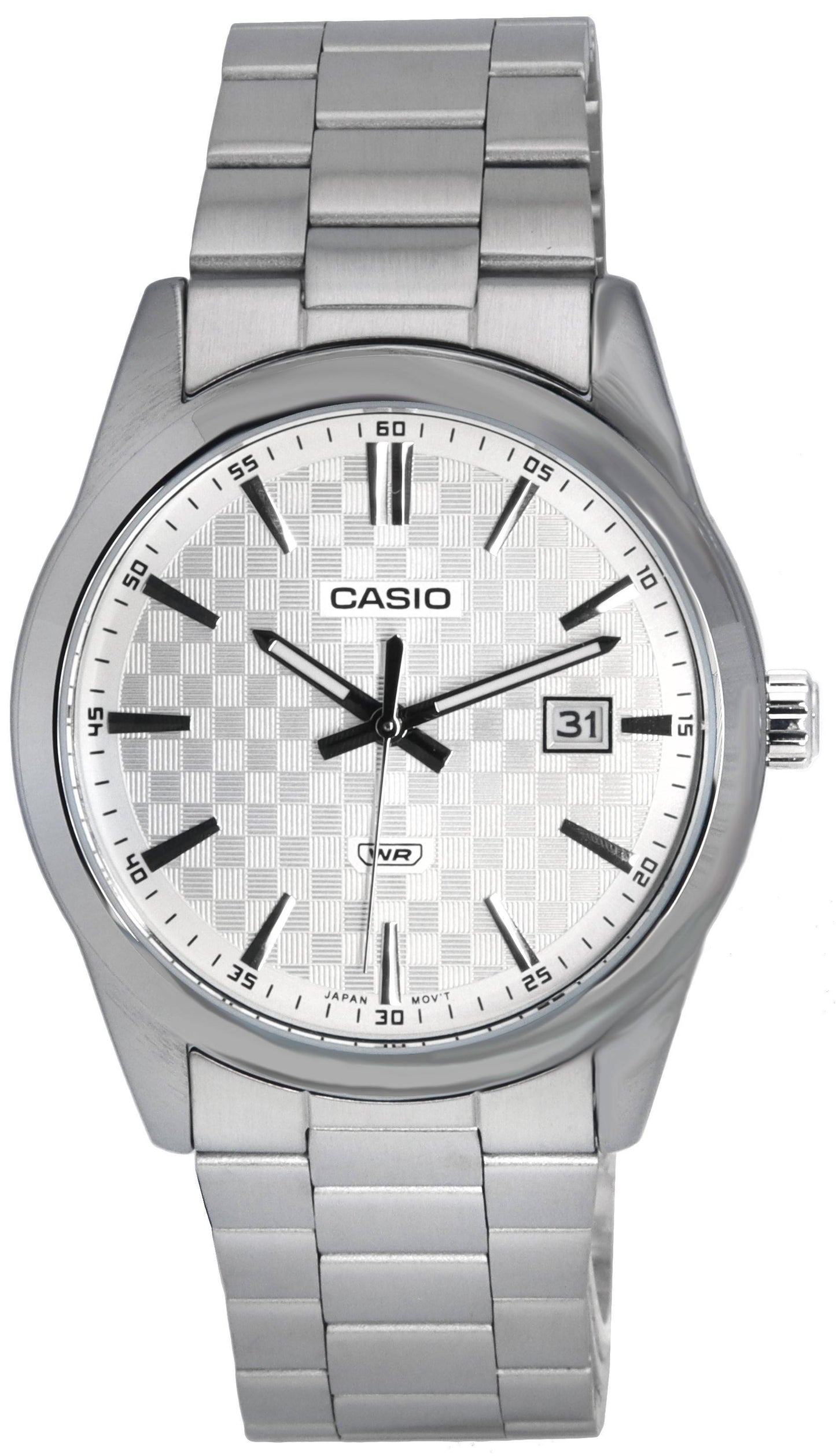 Casio Analog Edelstahl Silberfarbenes Zifferblatt Quarz MTP-VD03D-7A MTPVD03D-7 Herrenuhr