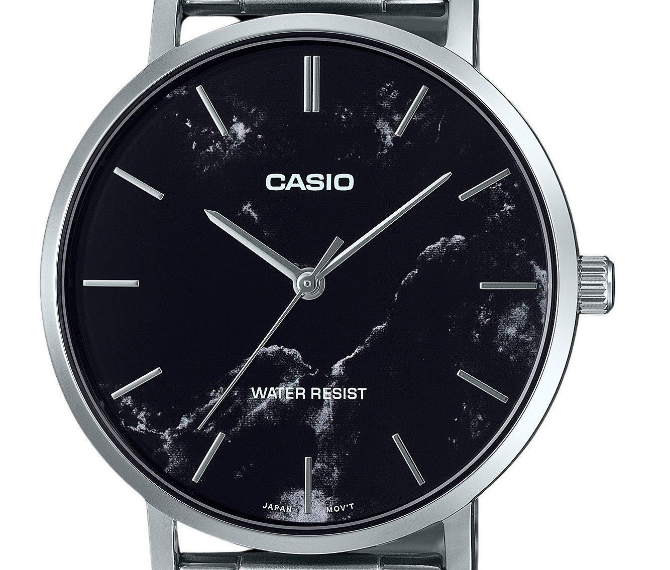 Casio Standard Analog Edelstahl Marble Inspired Schwarzes Zifferblatt Quarz MTP-VT01DM-1A Herrenuhr