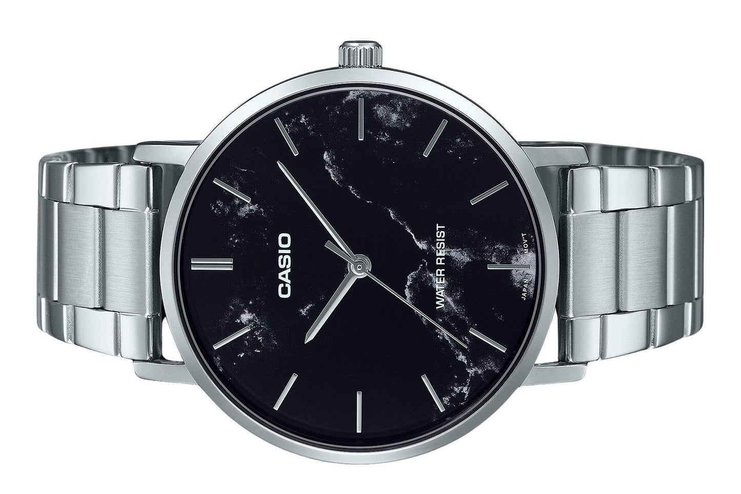 Casio Standard Analog Edelstahl Marble Inspired Schwarzes Zifferblatt Quarz MTP-VT01DM-1A Herrenuhr