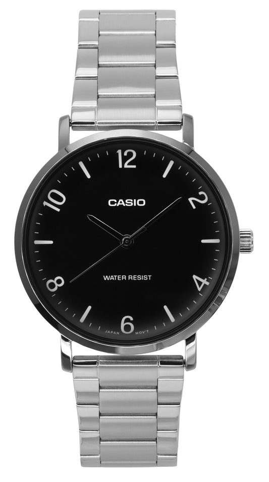 Casio Standard Analog Edelstahl Schwarzes Zifferblatt Quarz MTP-VT03D-1B Herrenuhr