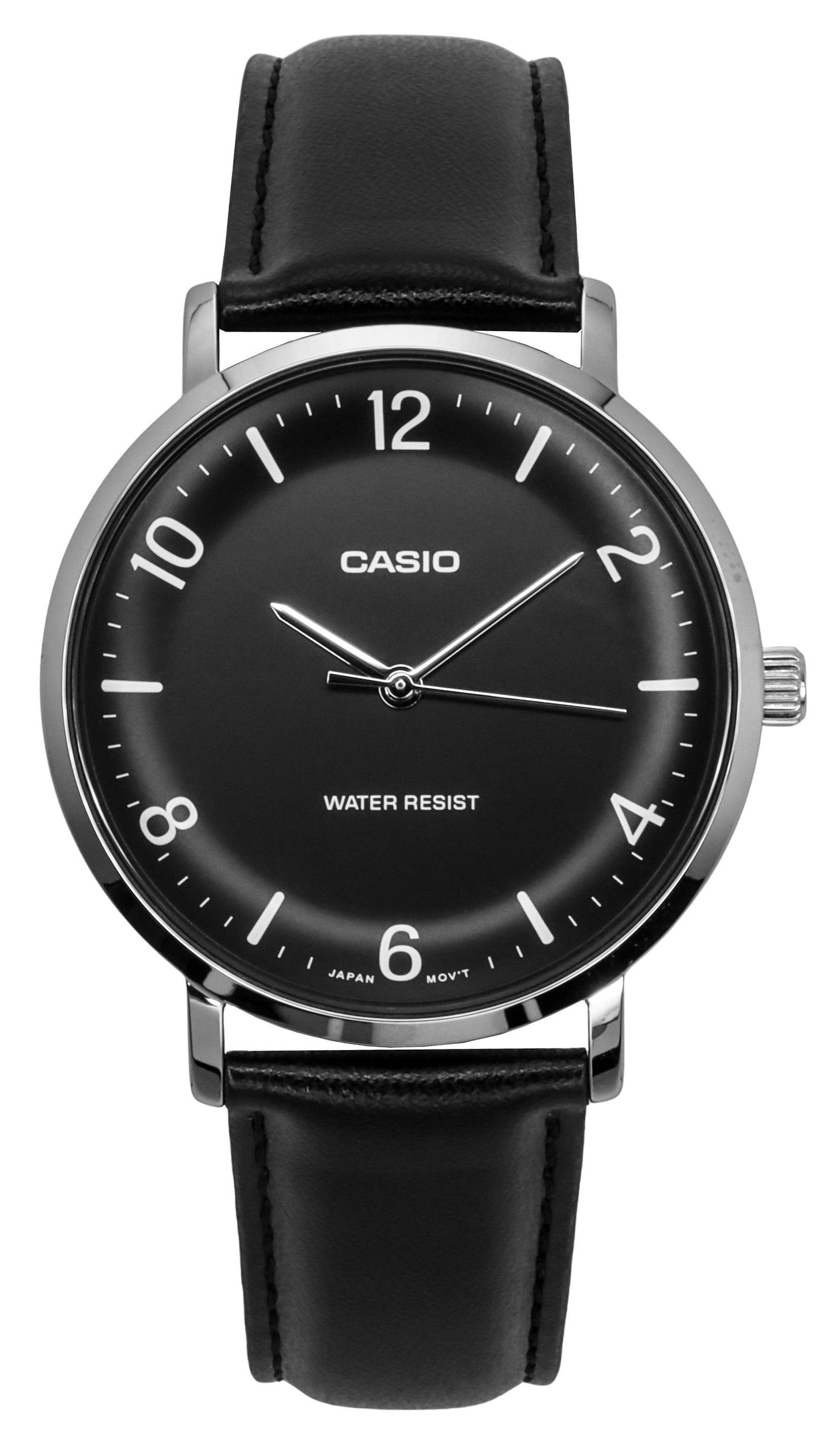 Casio Standard Analog Lederarmband Schwarzes Zifferblatt Quarz MTP-VT03L-1B Herrenuhr