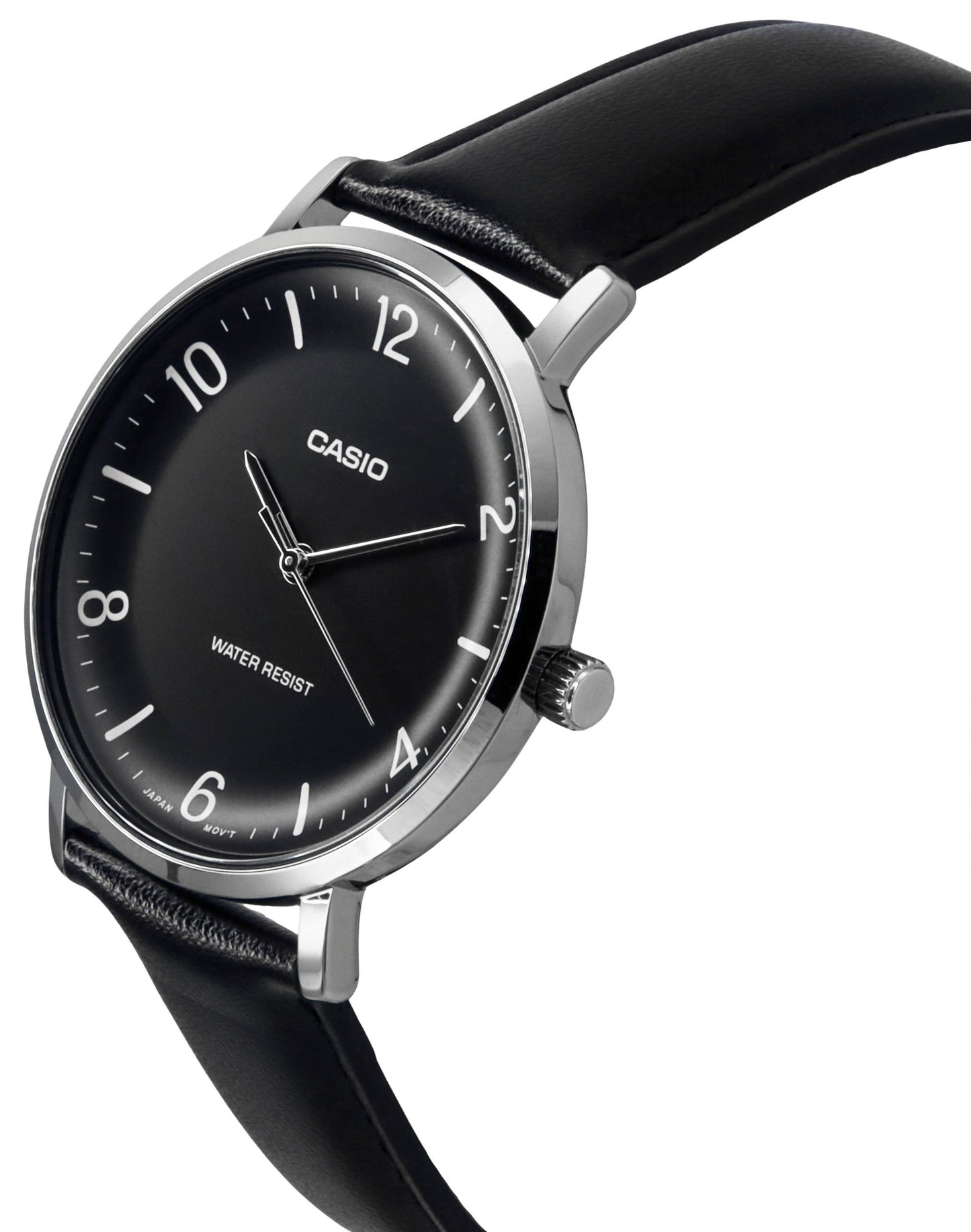 Casio Standard Analog Lederarmband Schwarzes Zifferblatt Quarz MTP-VT03L-1B Herrenuhr