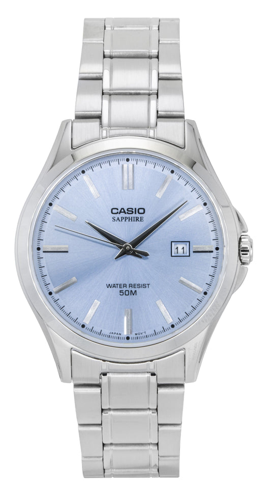 Casio Standard Analog Edelstahl Light Blaues Zifferblatt Quarz MTS-115D-2A2V Herrenuhr