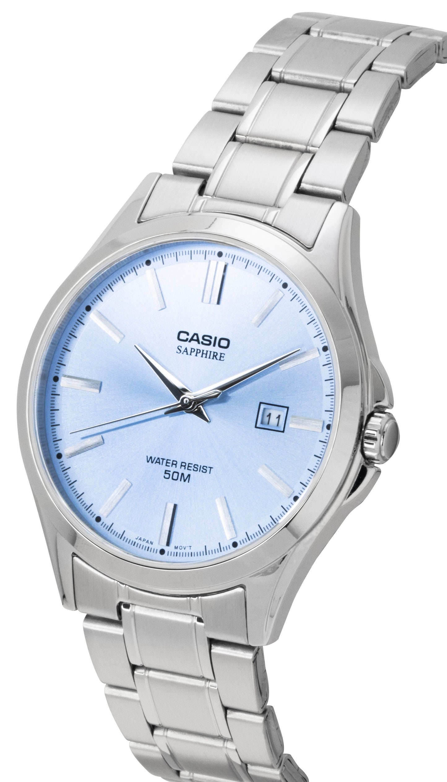 Casio Standard Analog Edelstahl Light Blaues Zifferblatt Quarz MTS-115D-2A2V Herrenuhr