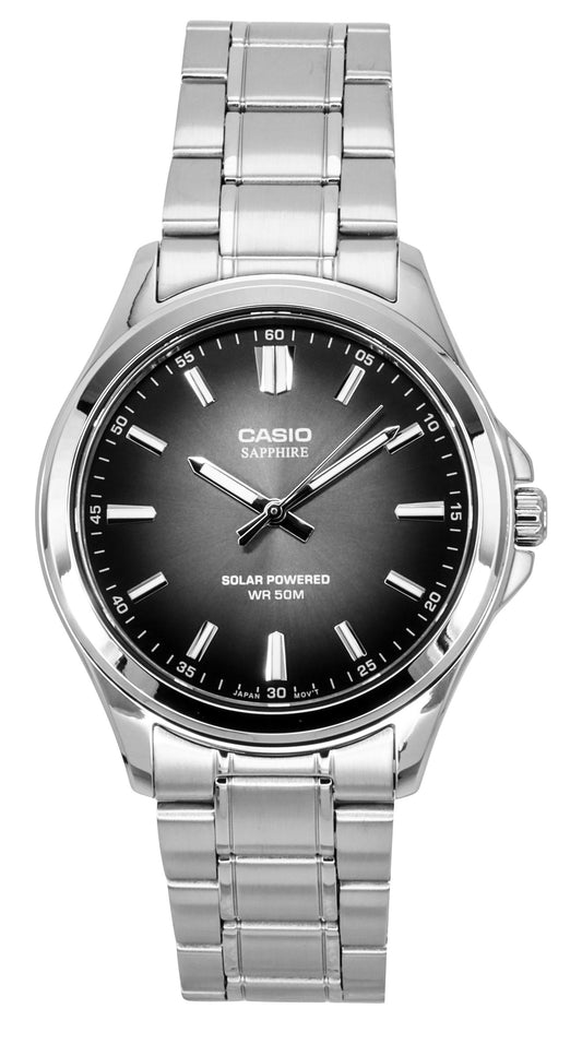 Casio Standard Analog Edelstahl Schwarzes Zifferblatt Solar MTS-RS100D-1AV Herrenuhr