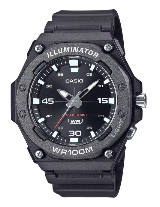 Casio Standard Analog Resin Strap Schwarzes Zifferblatt Quarz MW-620H-1AV 100M Herrenuhr
