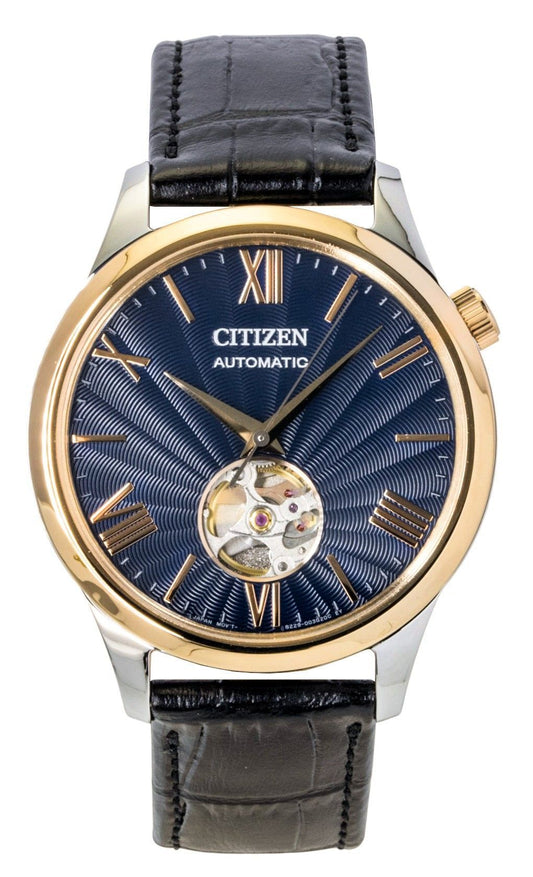 Citizen Lederarmband Open Heart Blaues Zifferblatt Automatik NH9136-02L Herrenuhr