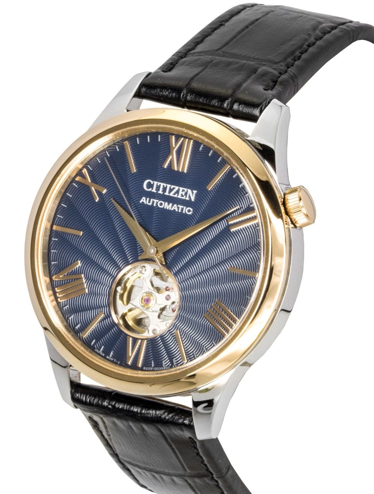 Citizen Lederarmband Open Heart Blaues Zifferblatt Automatik NH9136-02L Herrenuhr