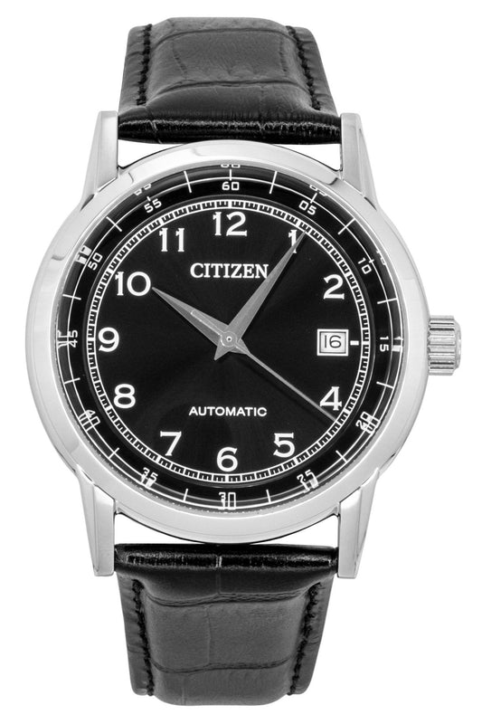 Citizen Calf Lederarmband Schwarzes Zifferblatt Automatik NJ0210-05E Herrenuhr