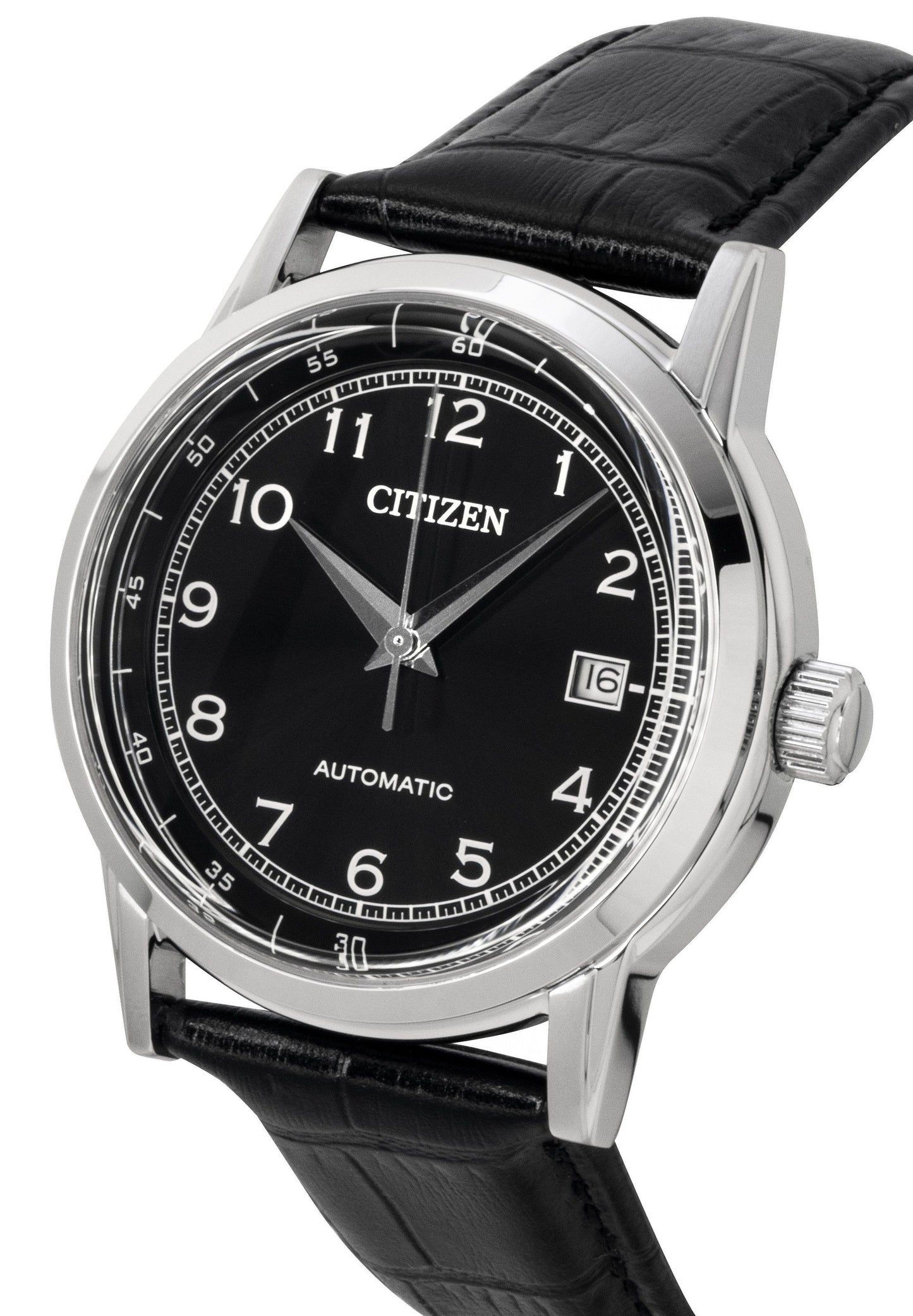 Citizen Calf Lederarmband Schwarzes Zifferblatt Automatik NJ0210-05E Herrenuhr