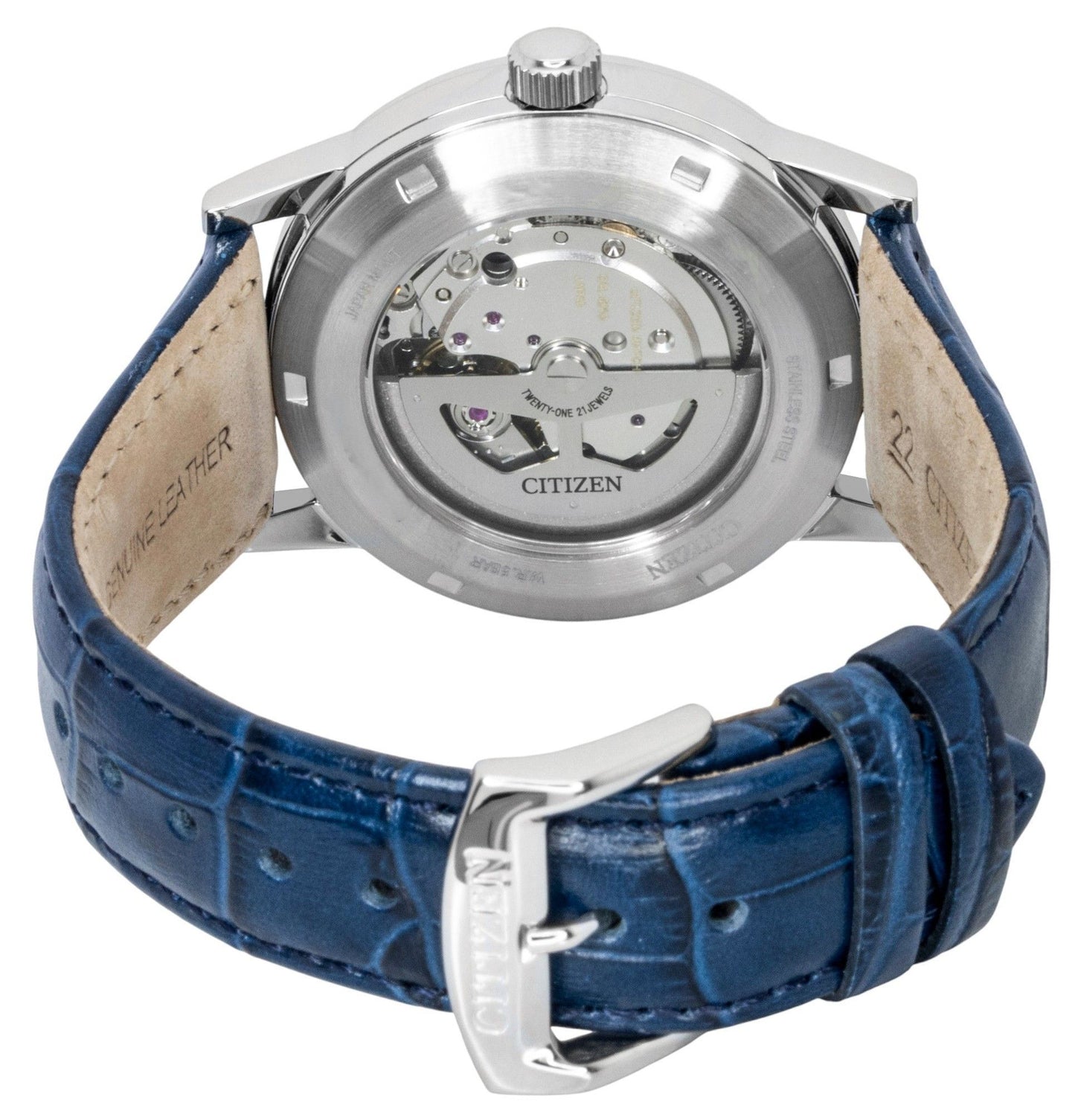 Citizen Lederarmband Blaues Zifferblatt Automatik NJ0210-13L Herrenuhr