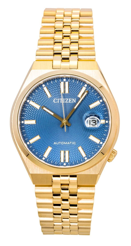 Citizen Tsuyosa 60 Rose Goldfarben Edelstahl Blaues Zifferblatt Automatik NK0023-57L 100M  Herrenuhr