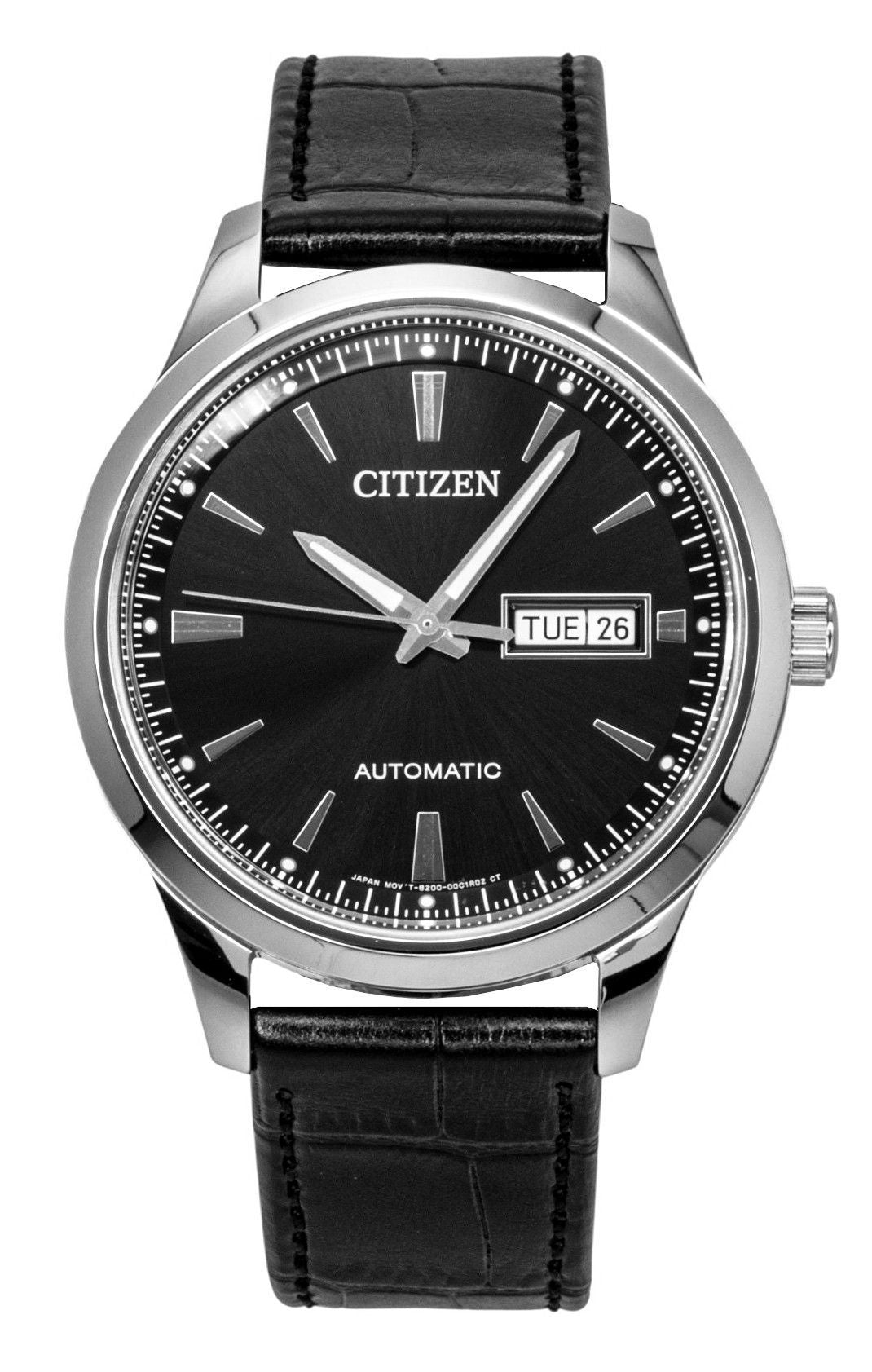 Citizen Lederarmband Schwarzes Zifferblatt Automatik NY4058-01E Herrenuhr