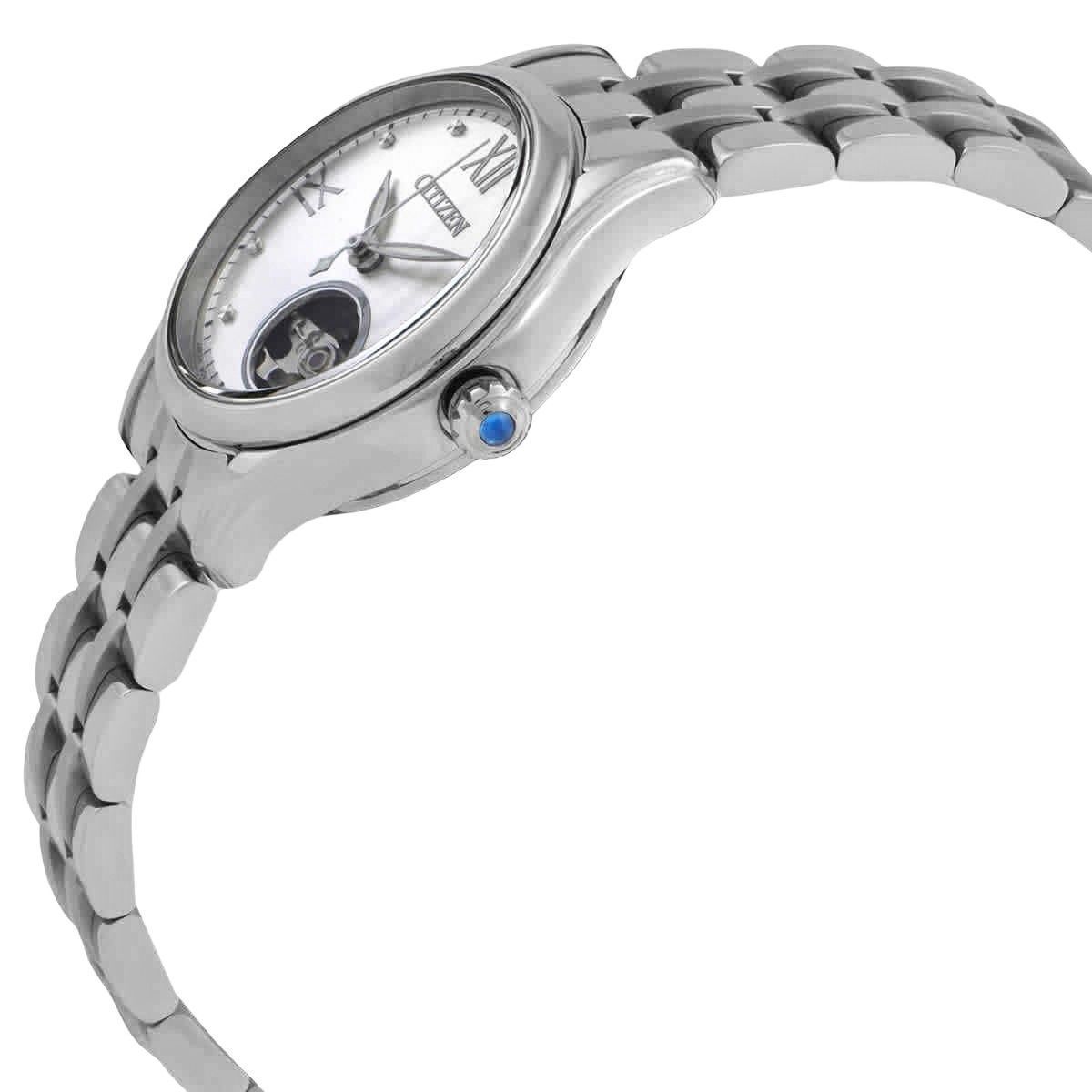 Citizen Luna Edelstahl Open Heart Silberfarbenes Zifferblatt Automatik PR1040-88A Damenuhr