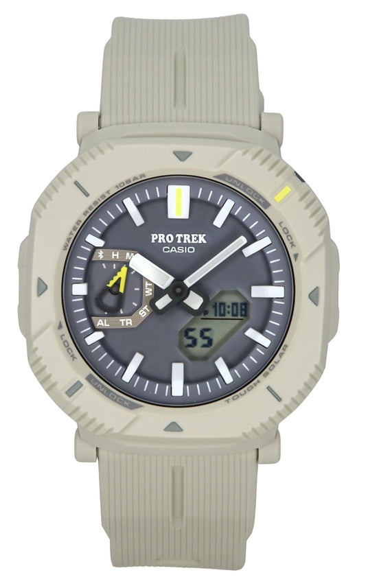 Casio Pro Trek Analog Digital Smartphone Link Resin Strap Gray Dial Tough Solar PRJ-B001-7 100M Herrenuhr