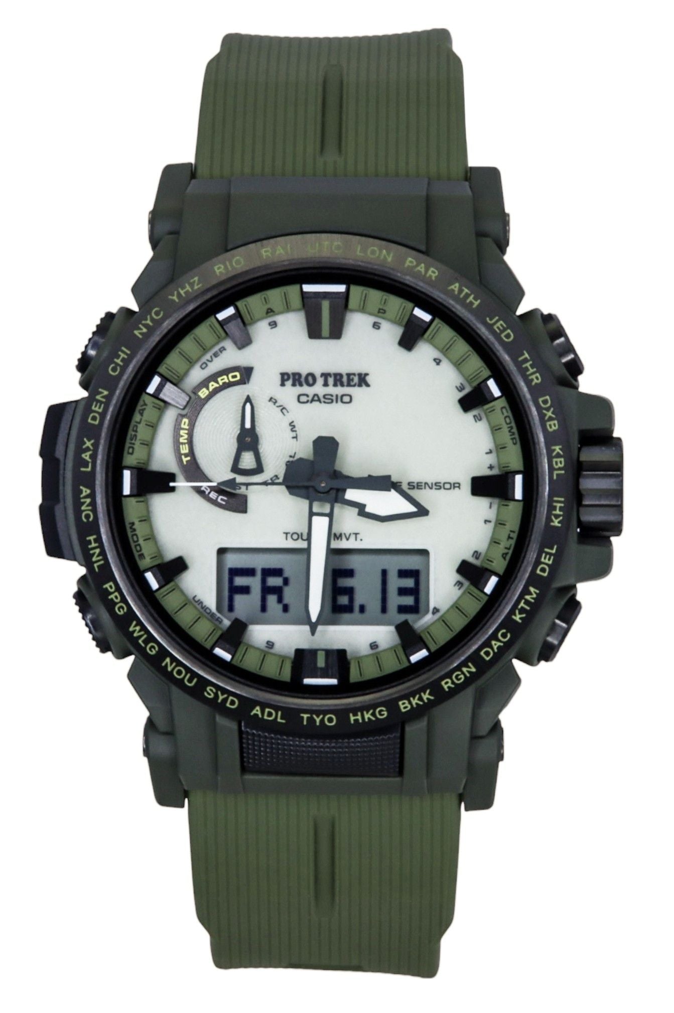 Casio Pro Trek Analog Digital Bio-Based Resin Strap White Dial Solar PRW-61LD-3 100M Herrenuhr