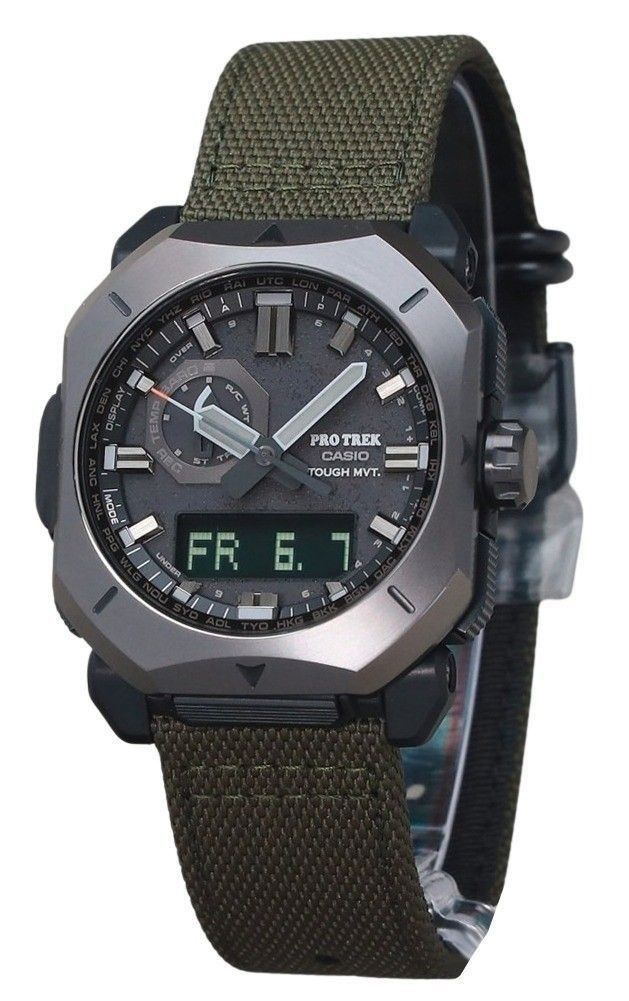 Casio ProTrek Analog Digital Green Cordura Cloth Strap Graues Zifferblatt Tough Solar PRW-6900YB-3 100M Herrenuhr