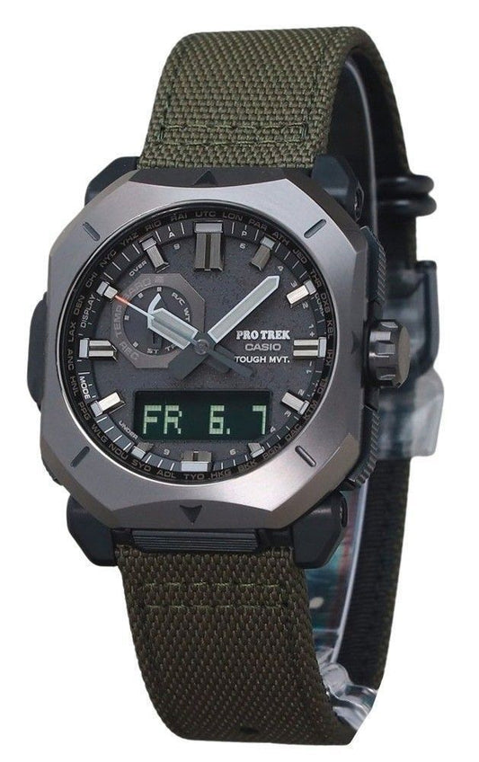 Casio ProTrek Analog Digital Green Cordura Cloth Strap Graues Zifferblatt Tough Solar PRW-6900YB-3 100M Herrenuhr