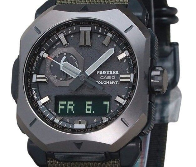 Casio ProTrek Analog Digital Green Cordura Cloth Strap Graues Zifferblatt Tough Solar PRW-6900YB-3 100M Herrenuhr