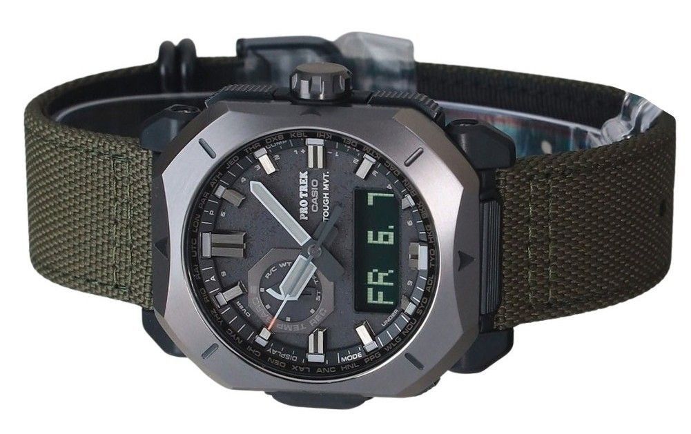 Casio ProTrek Analog Digital Green Cordura Cloth Strap Graues Zifferblatt Tough Solar PRW-6900YB-3 100M Herrenuhr
