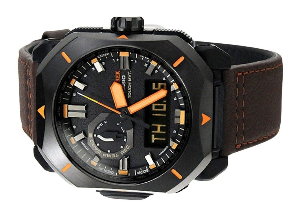 Casio ProTrek Analog Digital Brown Lederarmband Graues Zifferblatt Tough Solar PRW-6900YL-5 100M Herrenuhr