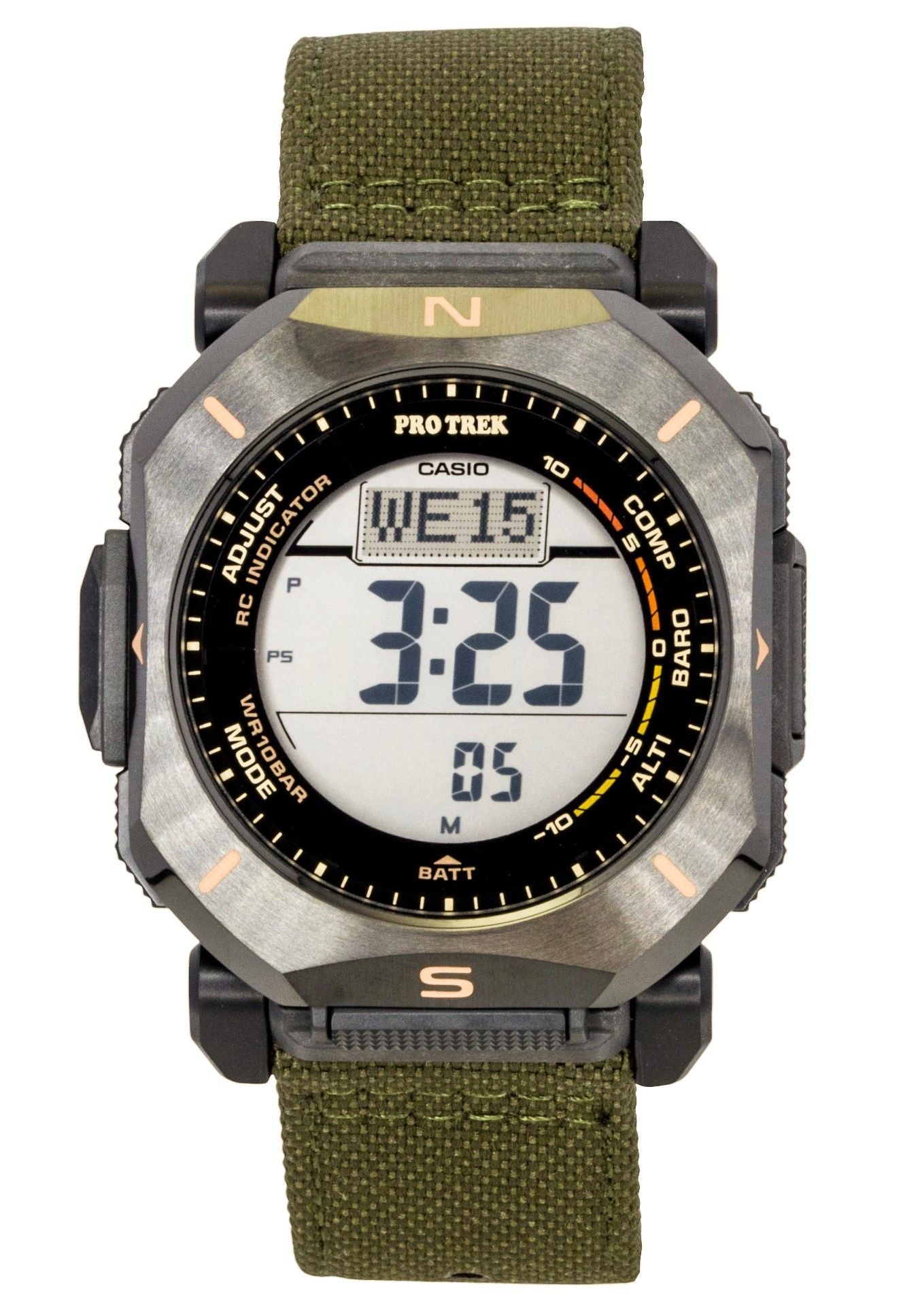 Casio Pro Trek Digital Green Cloth Strap Solar PRW-69YB-3 100M Herrenuhr