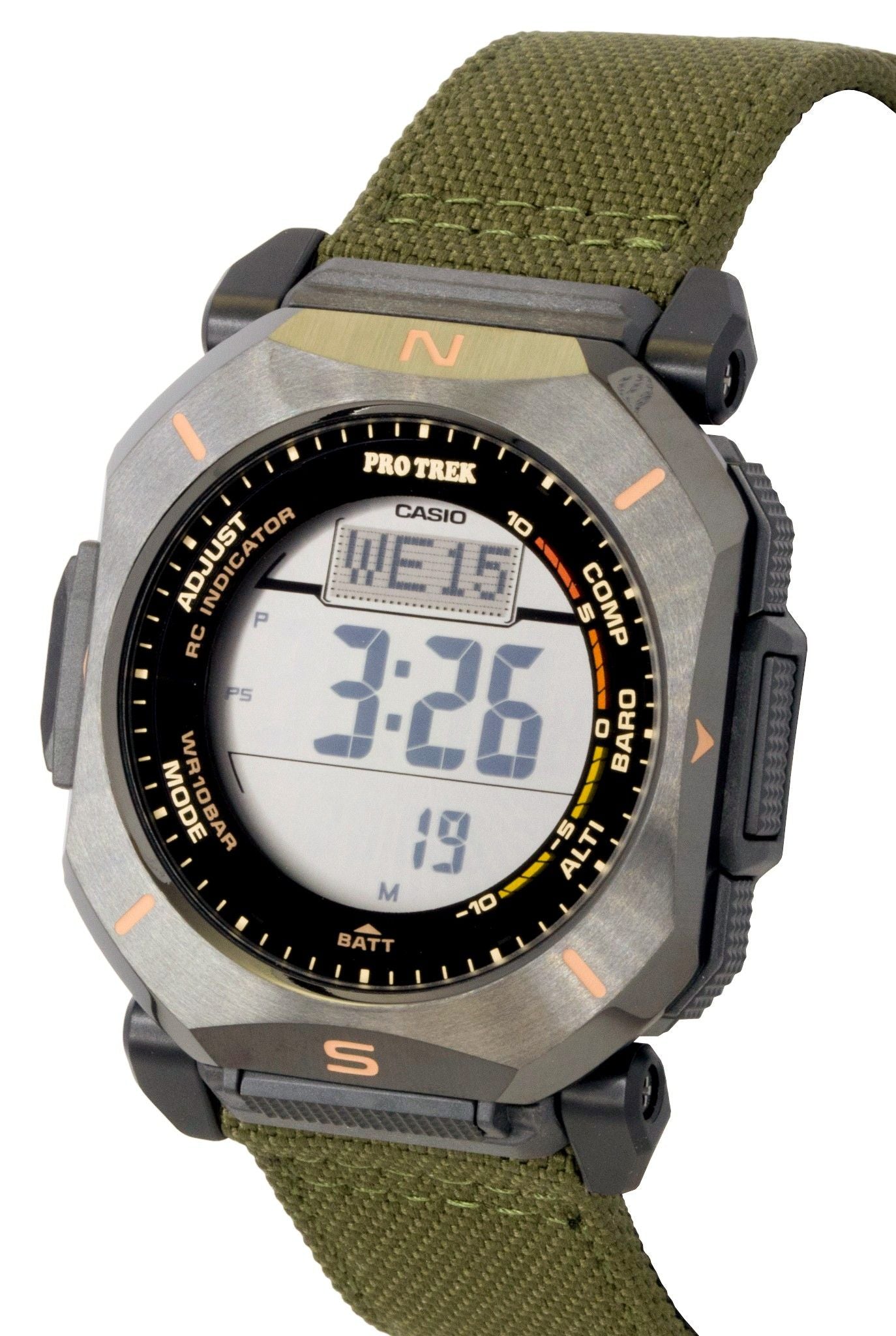 Casio Pro Trek Digital Green Cloth Strap Solar PRW-69YB-3 100M Herrenuhr