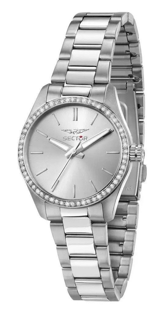 Sector 270 Just Time Crystal Accents Edelstahl Silberfarbenes Zifferblatt Quarz R3253578505 Damenuhr