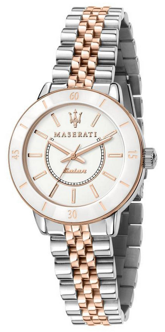 Maserati Successo White Dial Two Tone Edelstahl Solar R8853145504 Damenuhr