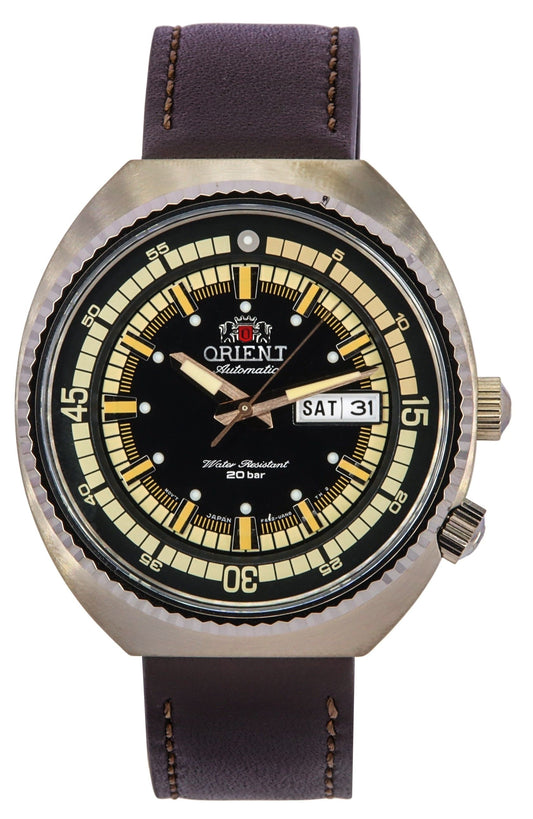 Orient Neo Classic Sports Brown Lederarmband Schwarzes Zifferblatt Automatik RA-AA0E06B19B RA-AA0E06B39B 200M Herrenuhr
