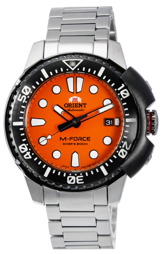 Orient M-Force AC0L Sports Edelstahl Orange Dial Automatik Taucher RA-AC0L08Y00B 200M Herrenuhr