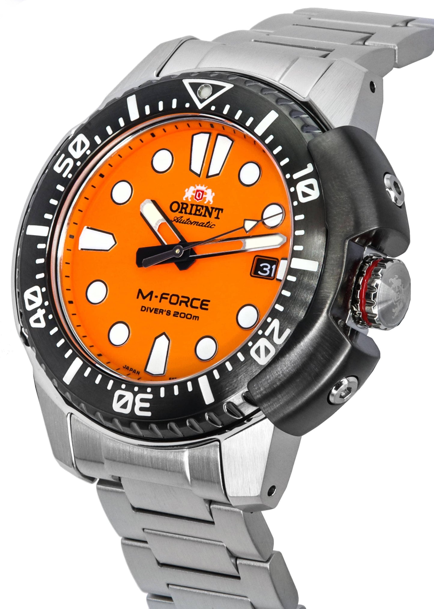Orient M-Force AC0L Sports Edelstahl Orange Dial Automatik Taucher RA-AC0L08Y00B 200M Herrenuhr