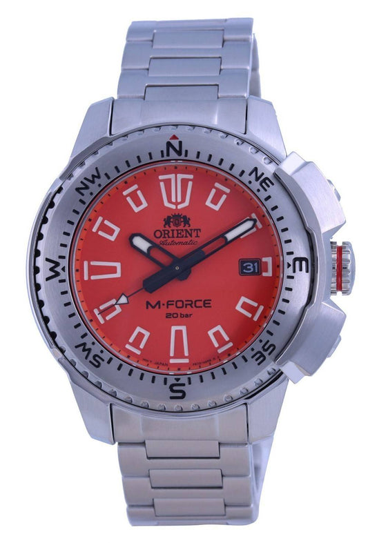 Orient M-Force Orange Dial Edelstahl Automatik Taucher RA-AC0N02Y10B 200M Herrenuhr