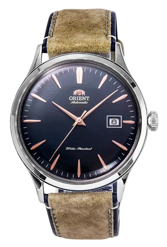 Orient Bambino Version 4 Classic Suede Lederarmband Navy Blaues Zifferblatt Automatik RA-AC0P02L10B RA-AC0P02L30B Herrenuhr