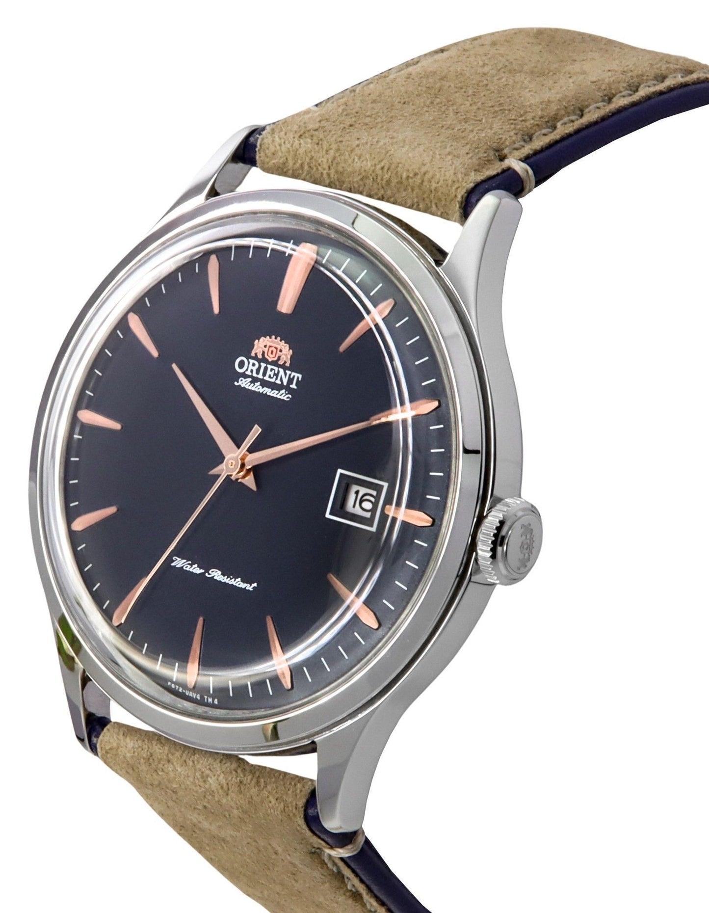 Orient Bambino Version 4 Classic Suede Lederarmband Navy Blaues Zifferblatt Automatik RA-AC0P02L10B RA-AC0P02L30B Herrenuhr